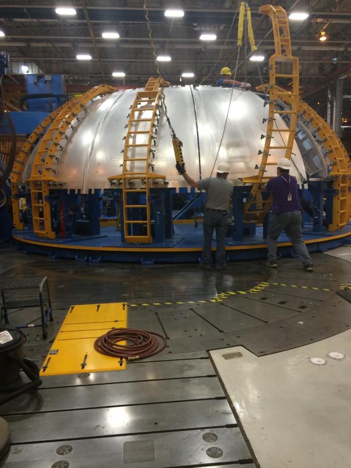 This is were we install the next panel to be welded (I'm in the LSU purple shirt on the right):