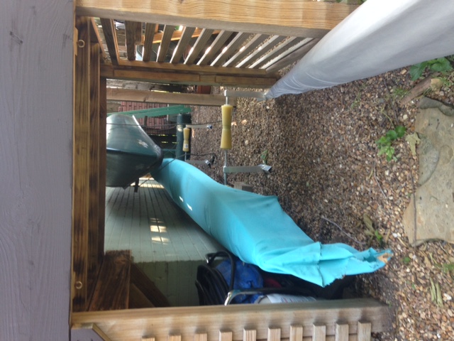 Under deck and stairs. One boat stowed.